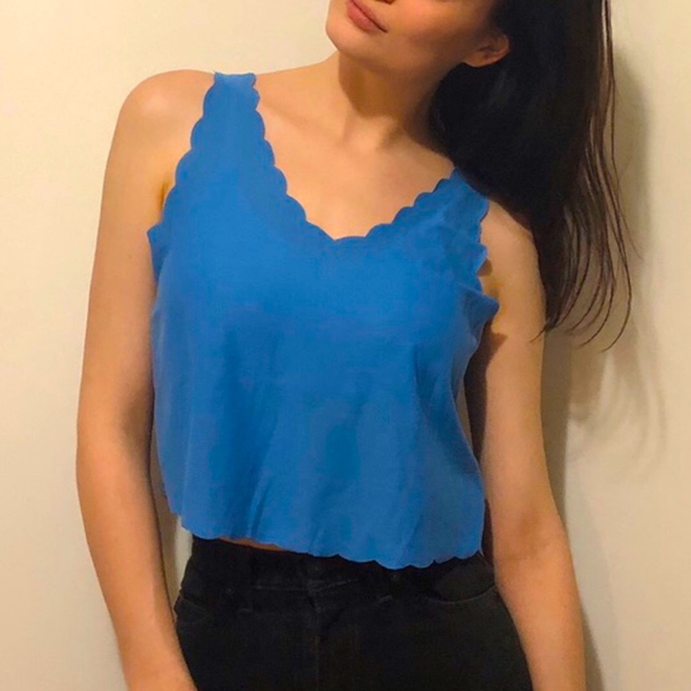 Sky Blue Scalloped Top